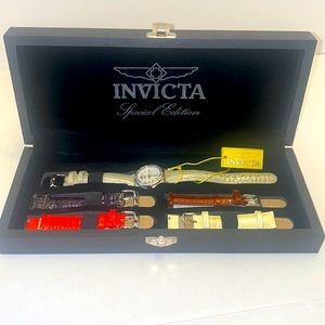 INVICTA Mother of Pearl Wildflower #0688 w Heart, Interchangeable Leather Straps